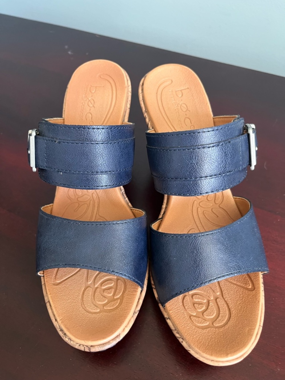 boc Navy Blue Two-Band Wedge Slide with Buckle, worn once - Picture 2 of 3